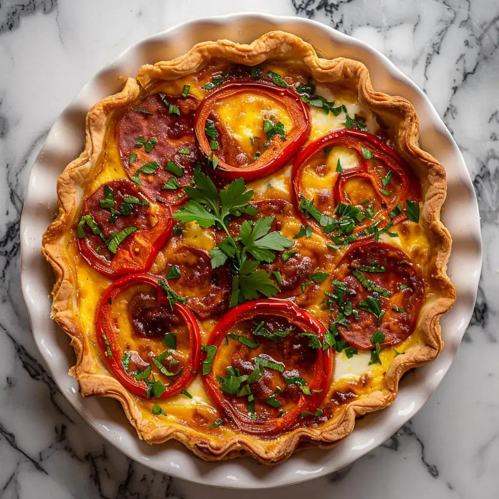 Quiche with peppers and chorizo