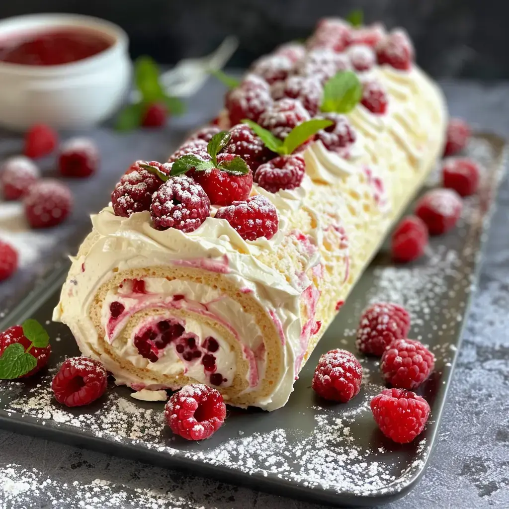 Bûche de Noël mascarpone et framboises