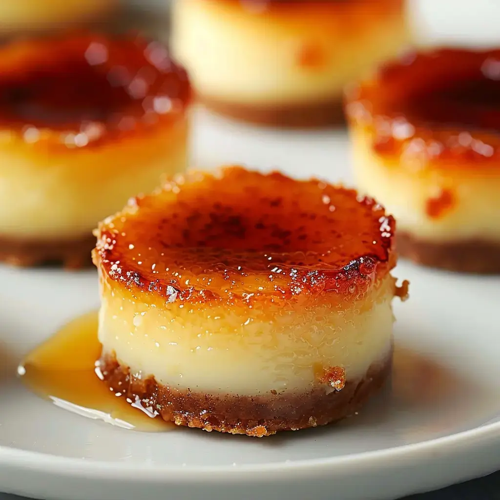 Des petits flans avec un dessus caramélisé, présentés sur une assiette.