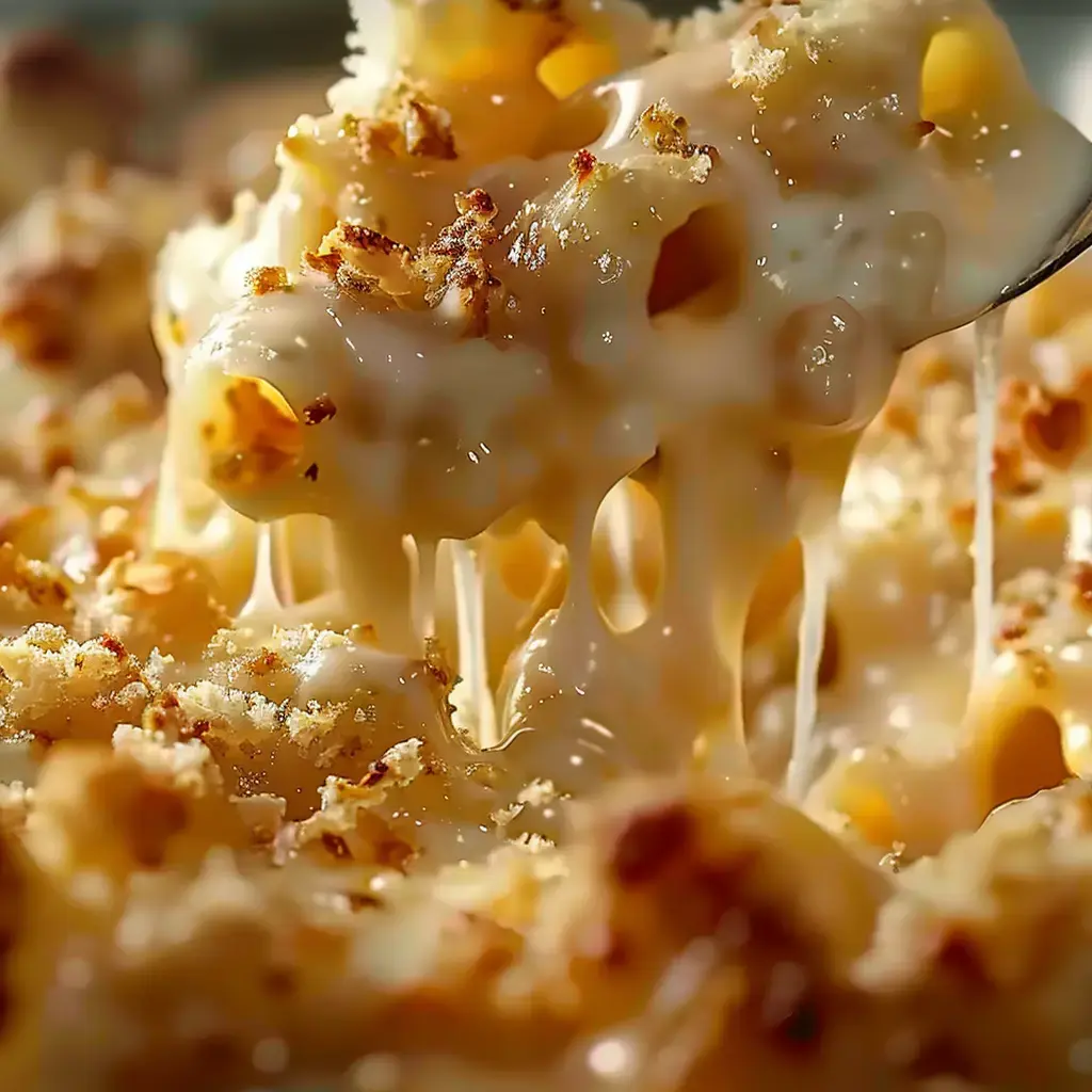 Un plat de macaroni au fromage crémeux avec une garniture croustillante dorée.