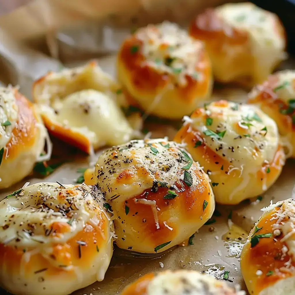 Des petits pains dorés au fromage, garnis d'herbes et de poivre, sortent du four.