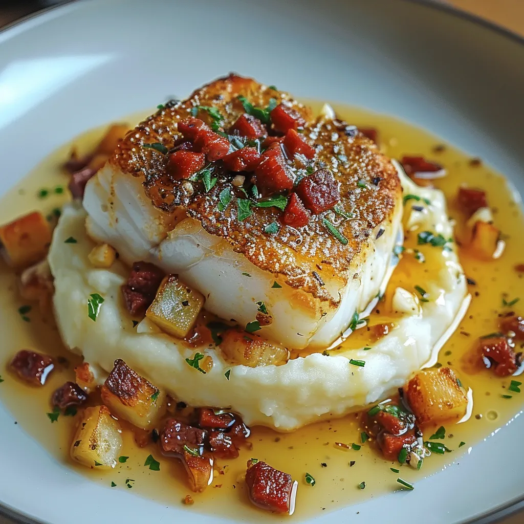 Dos de Cabillaud à la Crème de Chorizo et Écrasé de Pommes de Terre