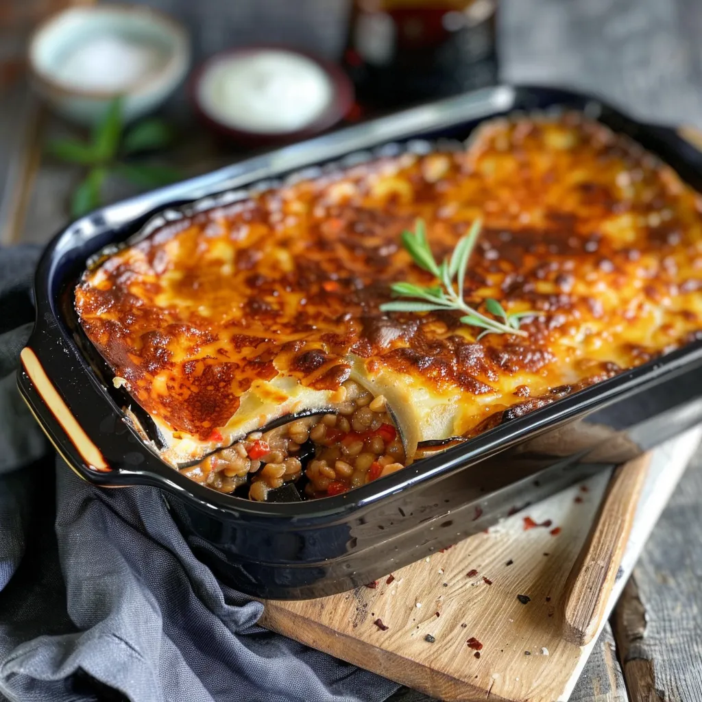 Recette Moussaka de lentilles corail protéiné