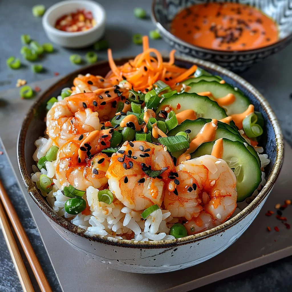 Bols de Riz aux Crevettes avec Mayonnaise Épicée