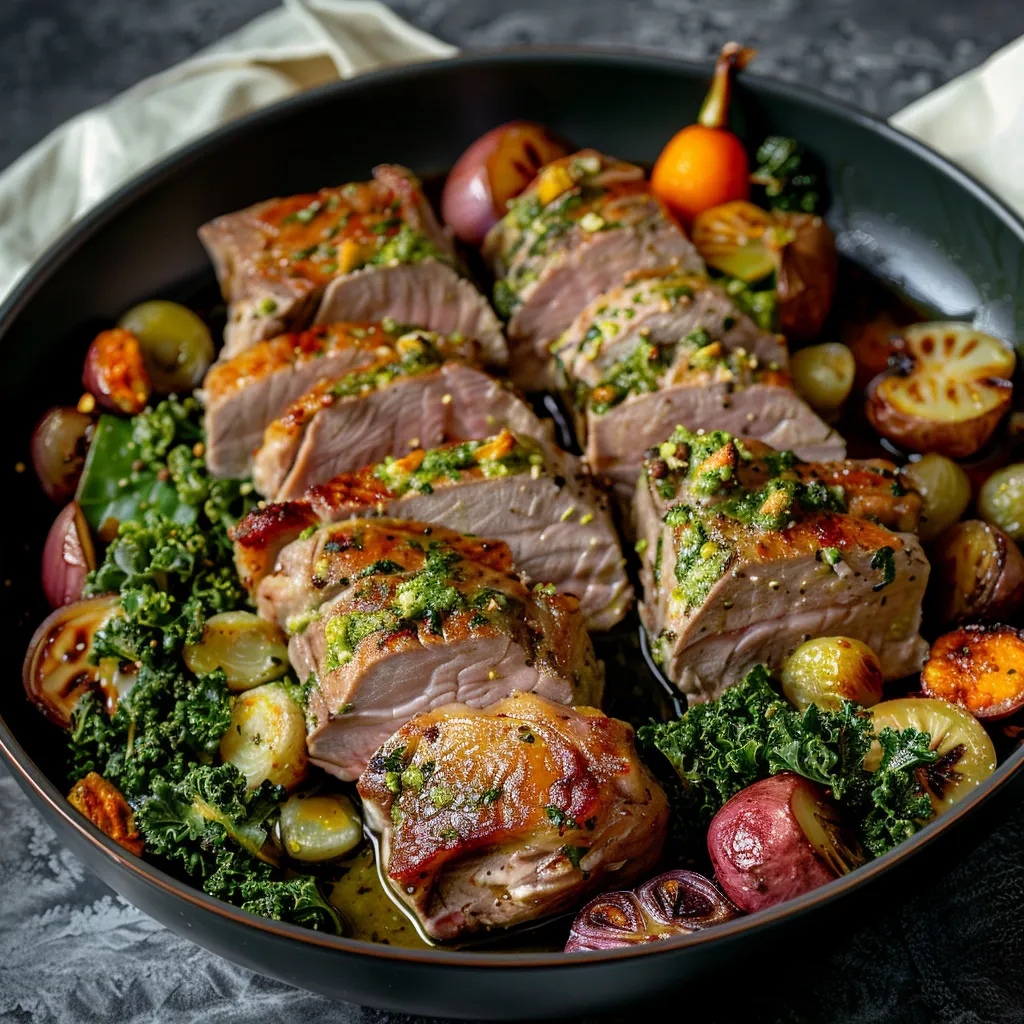 Tranches de gigot d'agneau et pesto à la pistache