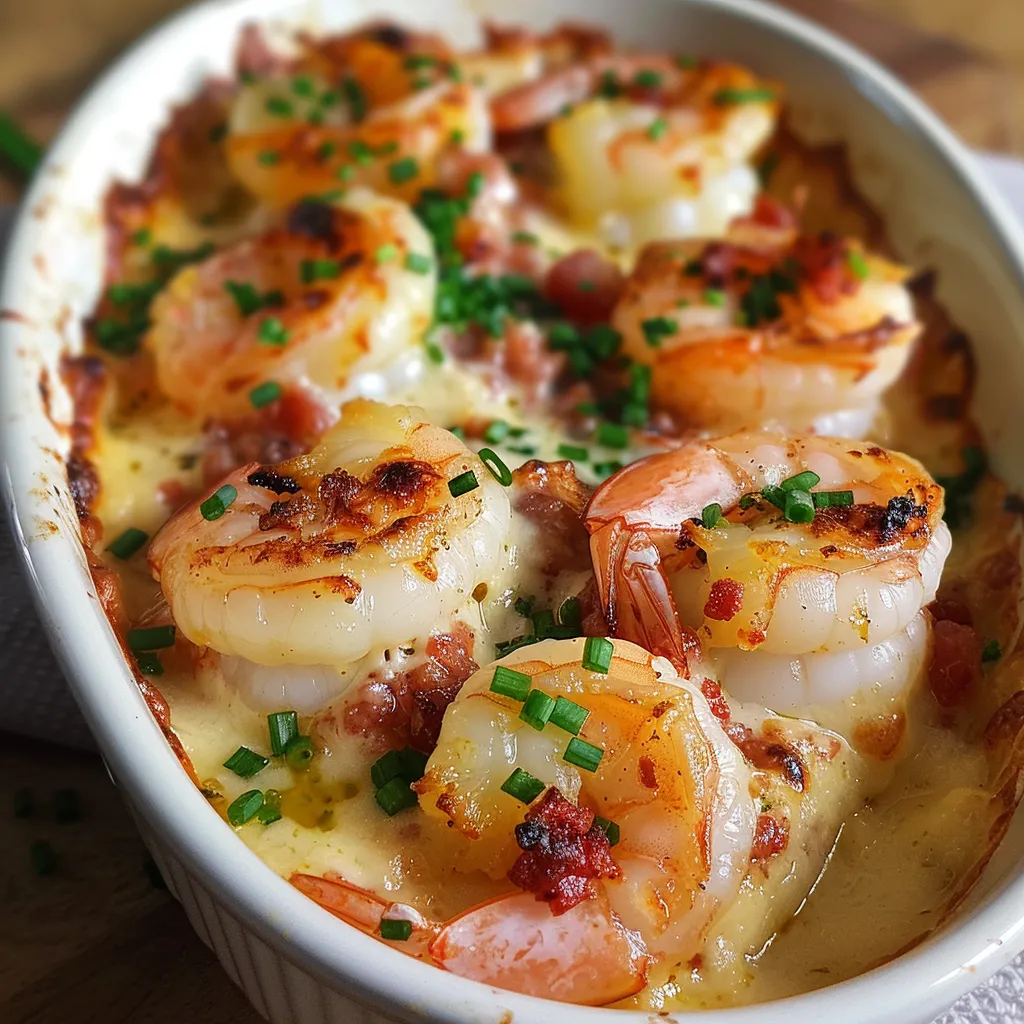 Crevettes chorizo parmesan gratinées