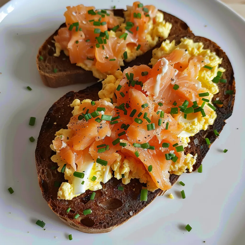 Tartine nordique aux œufs brouillés et saumon | Petit-déjeuner gourmand