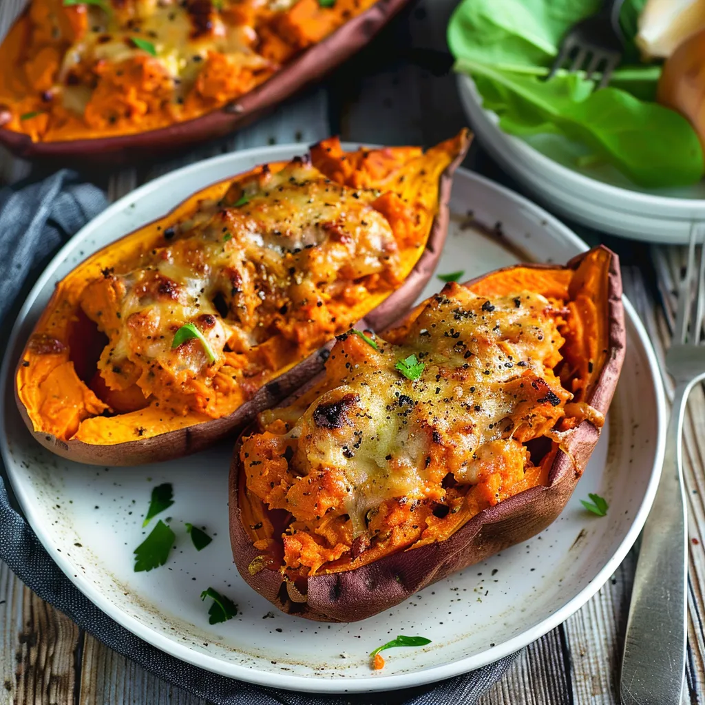 Patate douce farcie au poulet