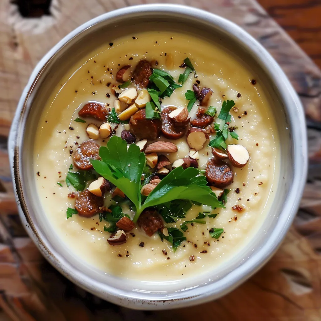 Velouté de chou-fleur au chorizo et noisettes | Soupe crémeuse