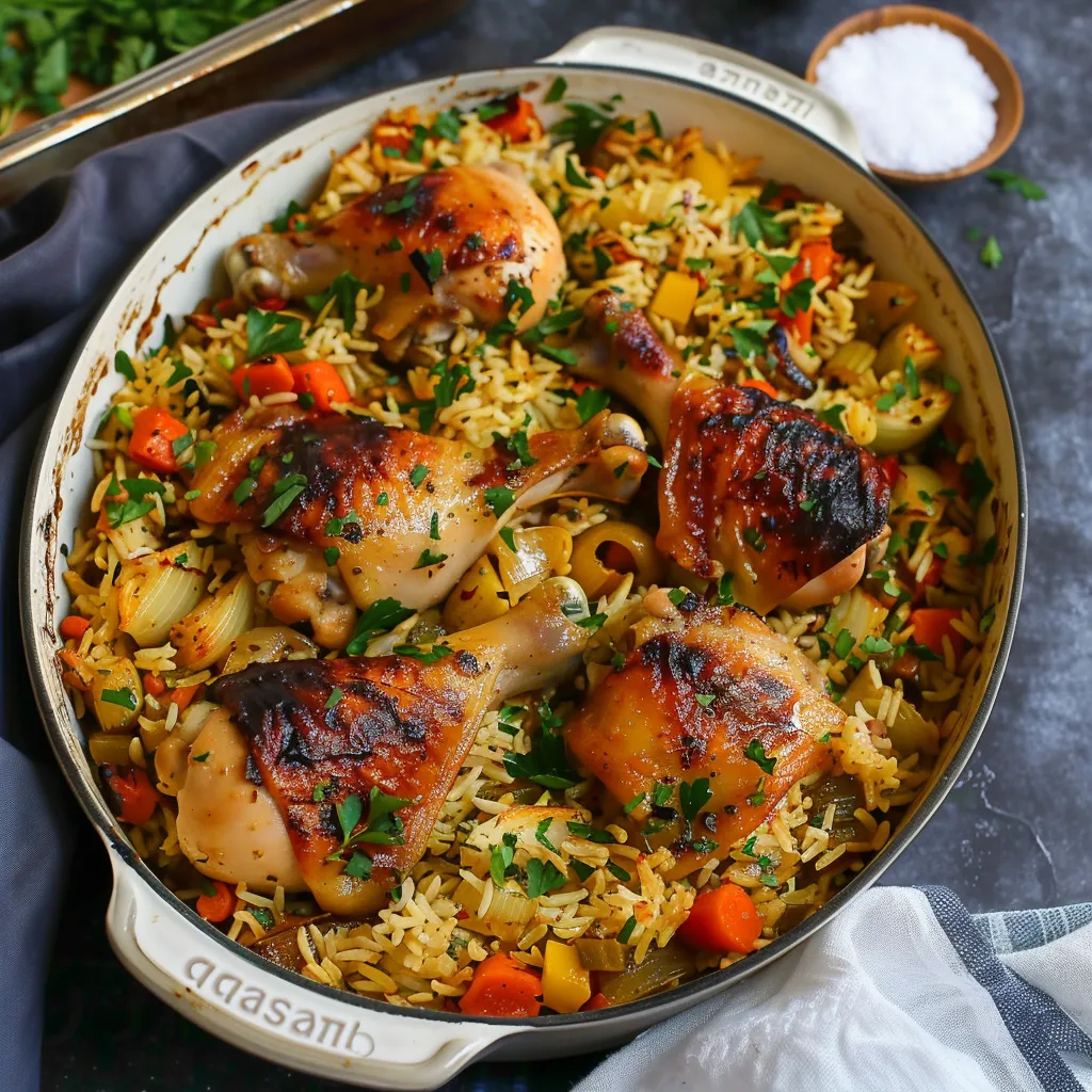 Riz au four aux légumes et poulet