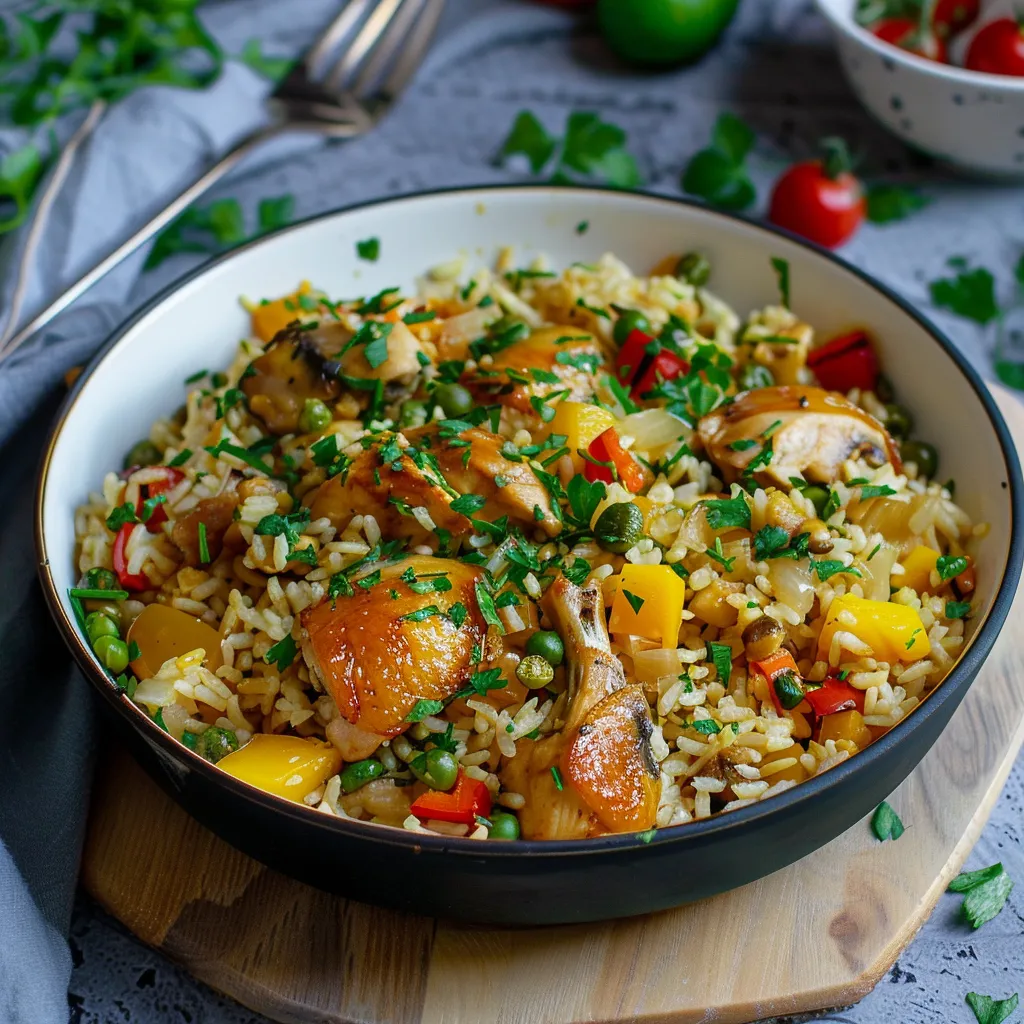 Riz au four avec poulet et légumes - Recette facile et familiale