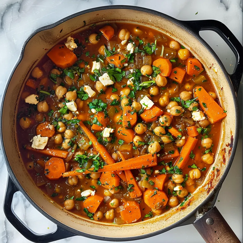 Ragoût de pois chiches aux carottes et feta marinée - Recette Ottolenghi