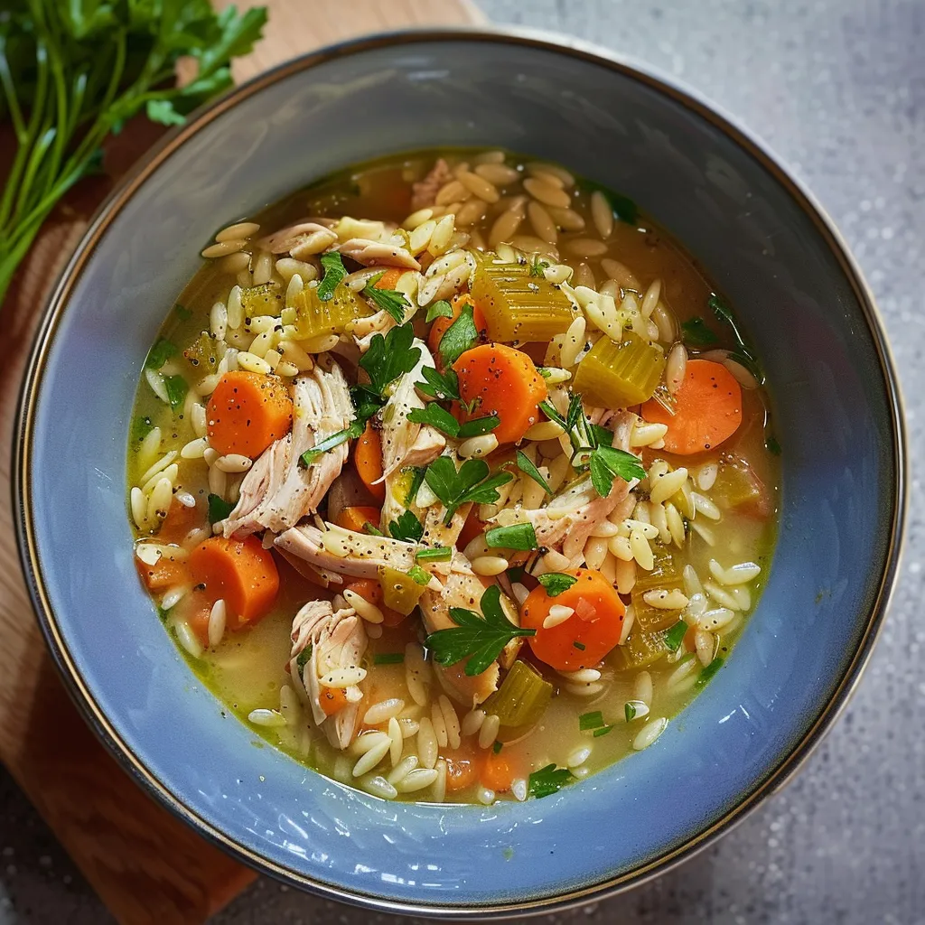 Soupe poulet avec orzo