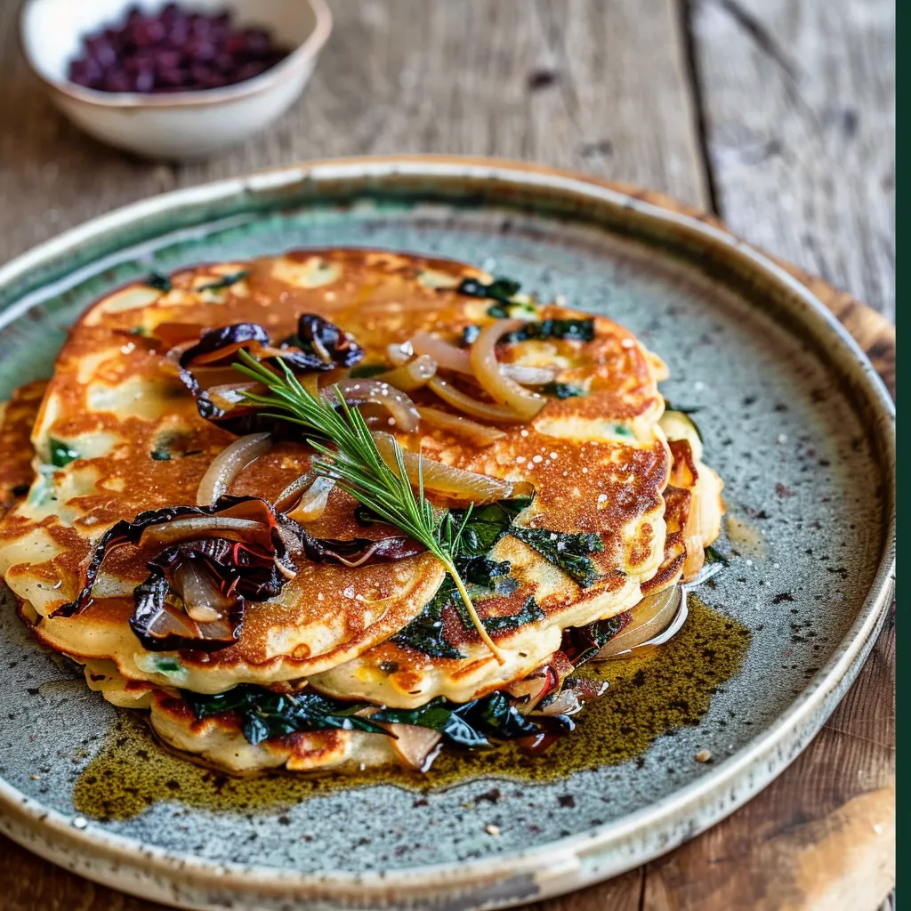 Crêpes de Lentilles Corail, Oignons et Blettes - Recette Végétarienne