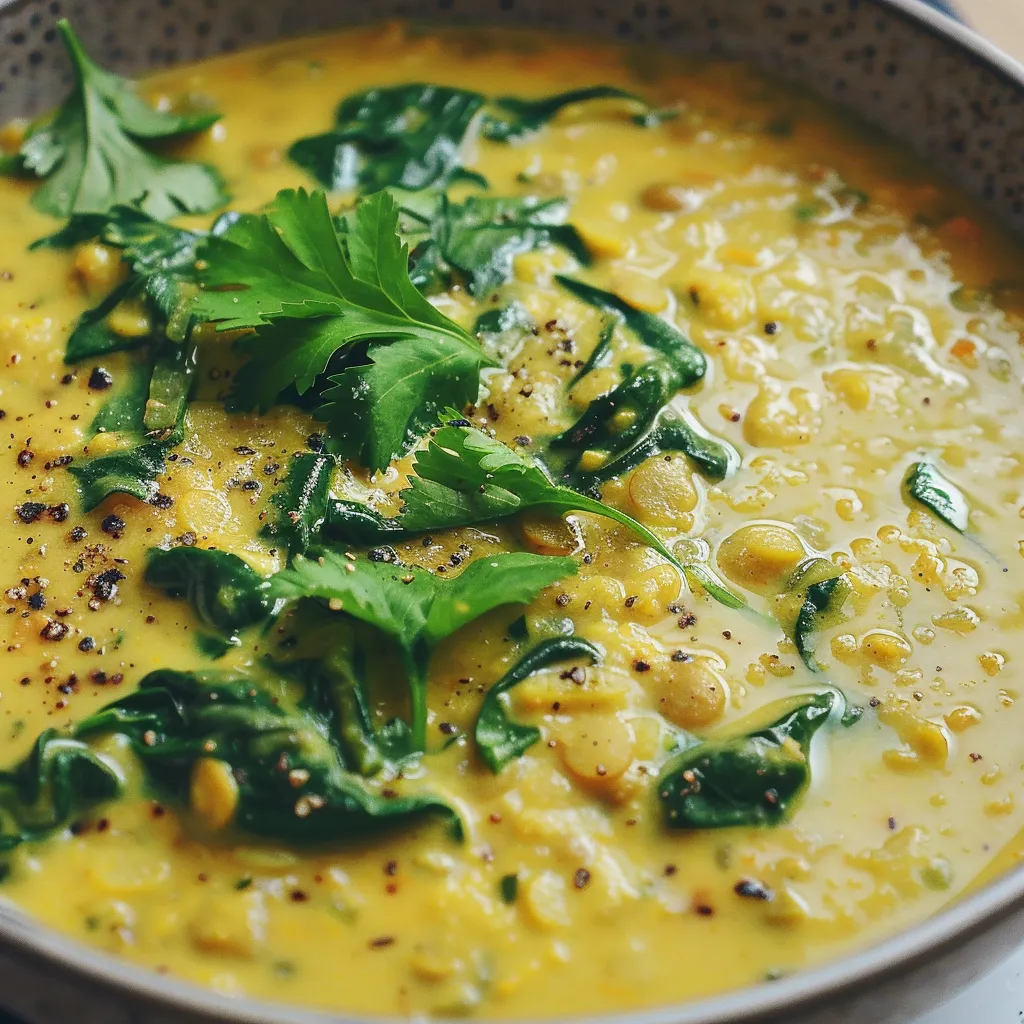 Soupe de lentilles aux épinards et lait de coco