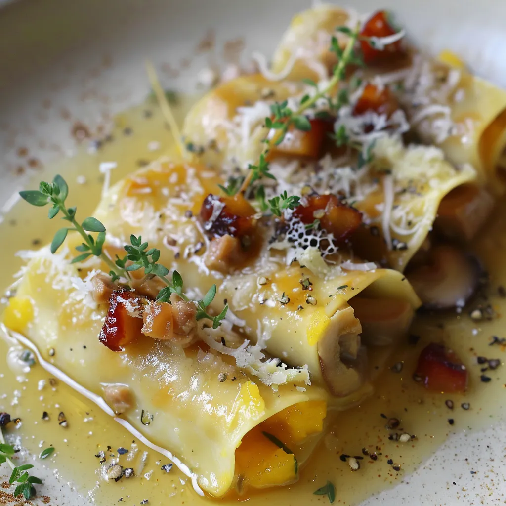 Recette de cannelloni au confit de canard et foie gras, purée de potimarron