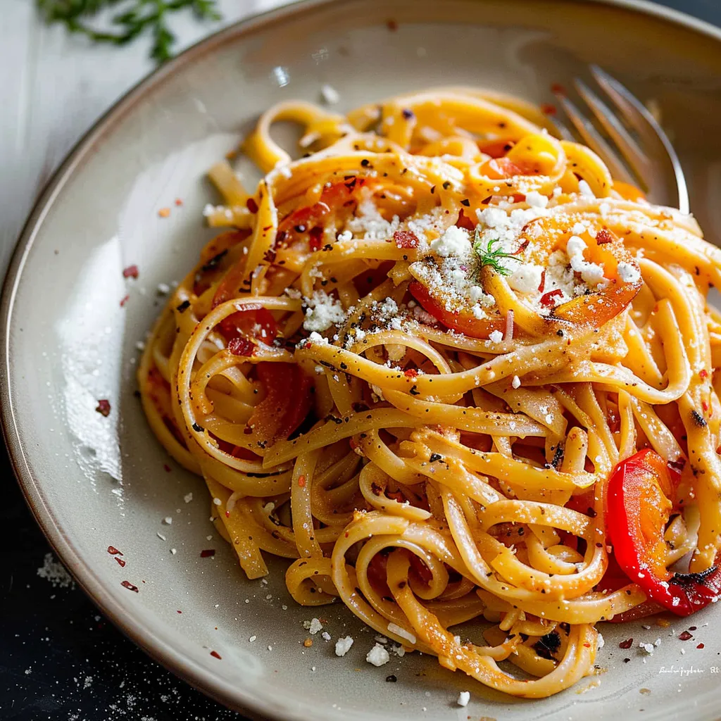 Recette facile : Linguine à la crème de poivrons grillés