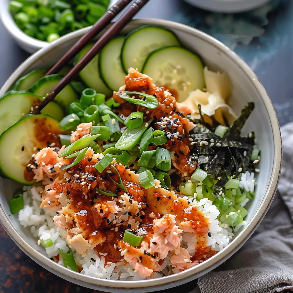 Bol de Sushi au Thon Épicé avec Riz Croustillant