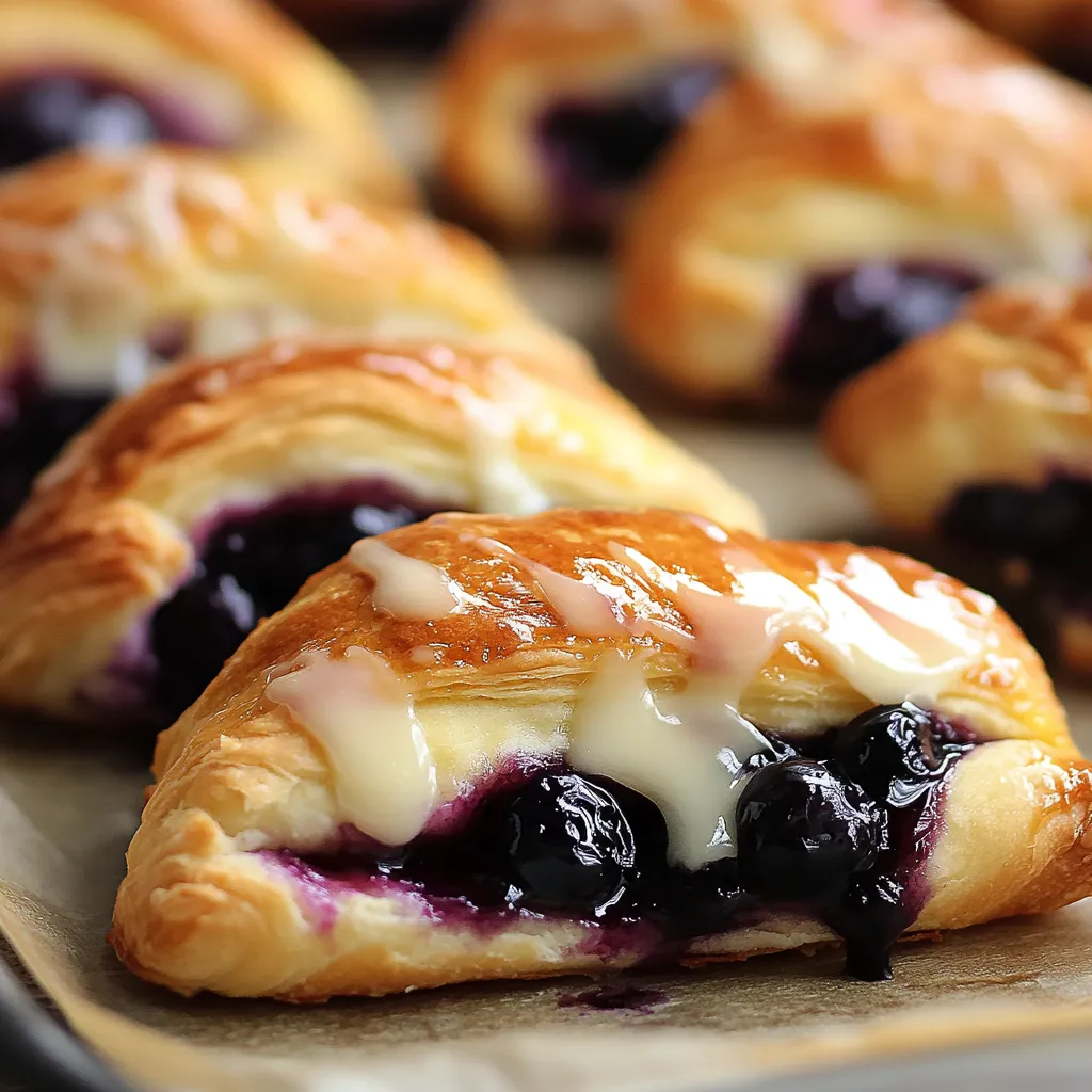 Croissants dorés garnis de myrtille et de fromage frais sucré
