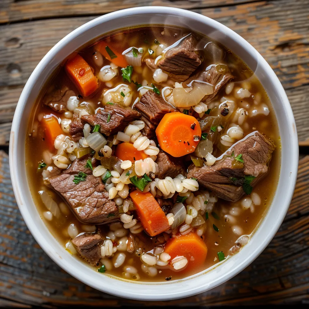 Soupe à l’orge et bœuf