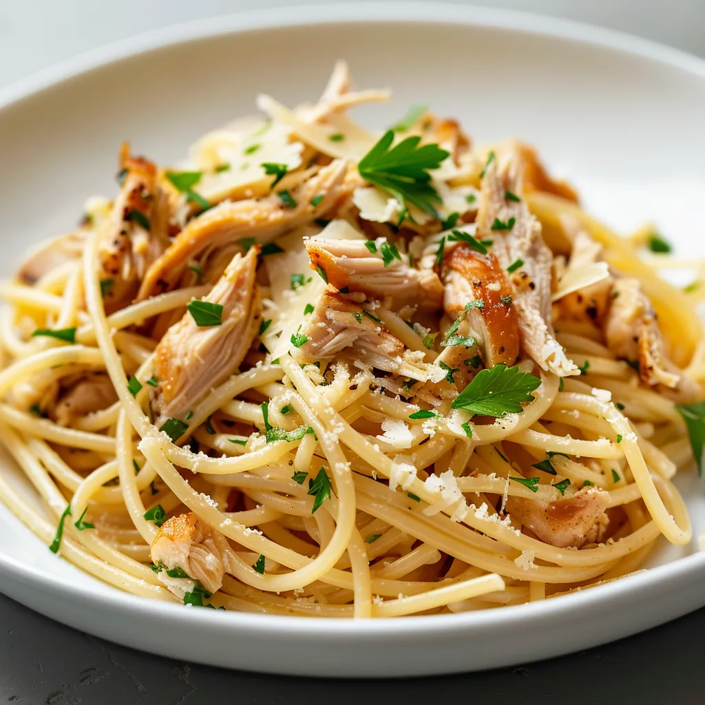 Spaghettis au poulet rôti