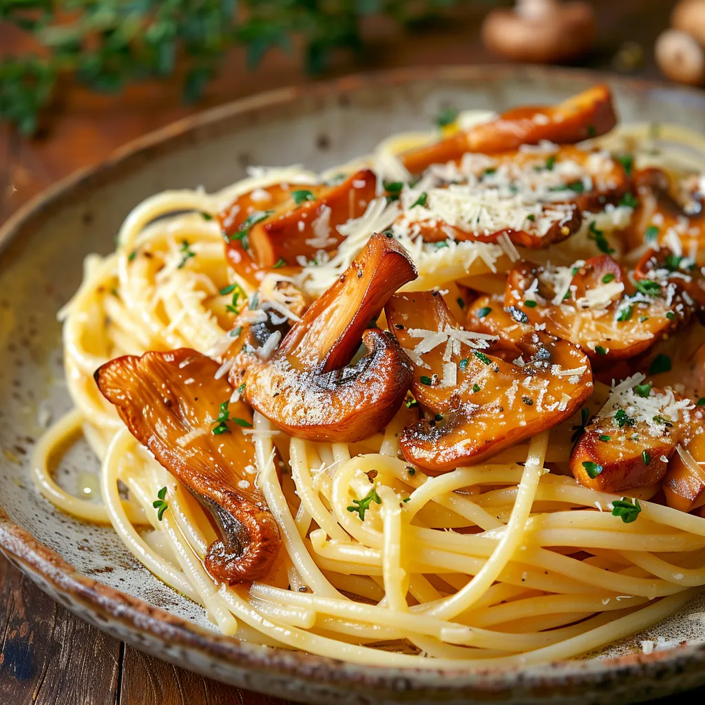 Spaghetti aux champignons et parmesan