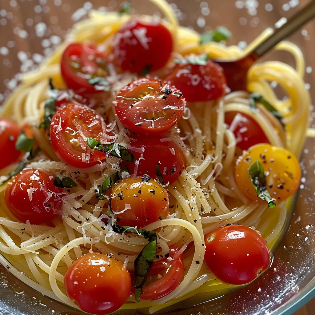 Pâtes d'été avec tomates et basilic