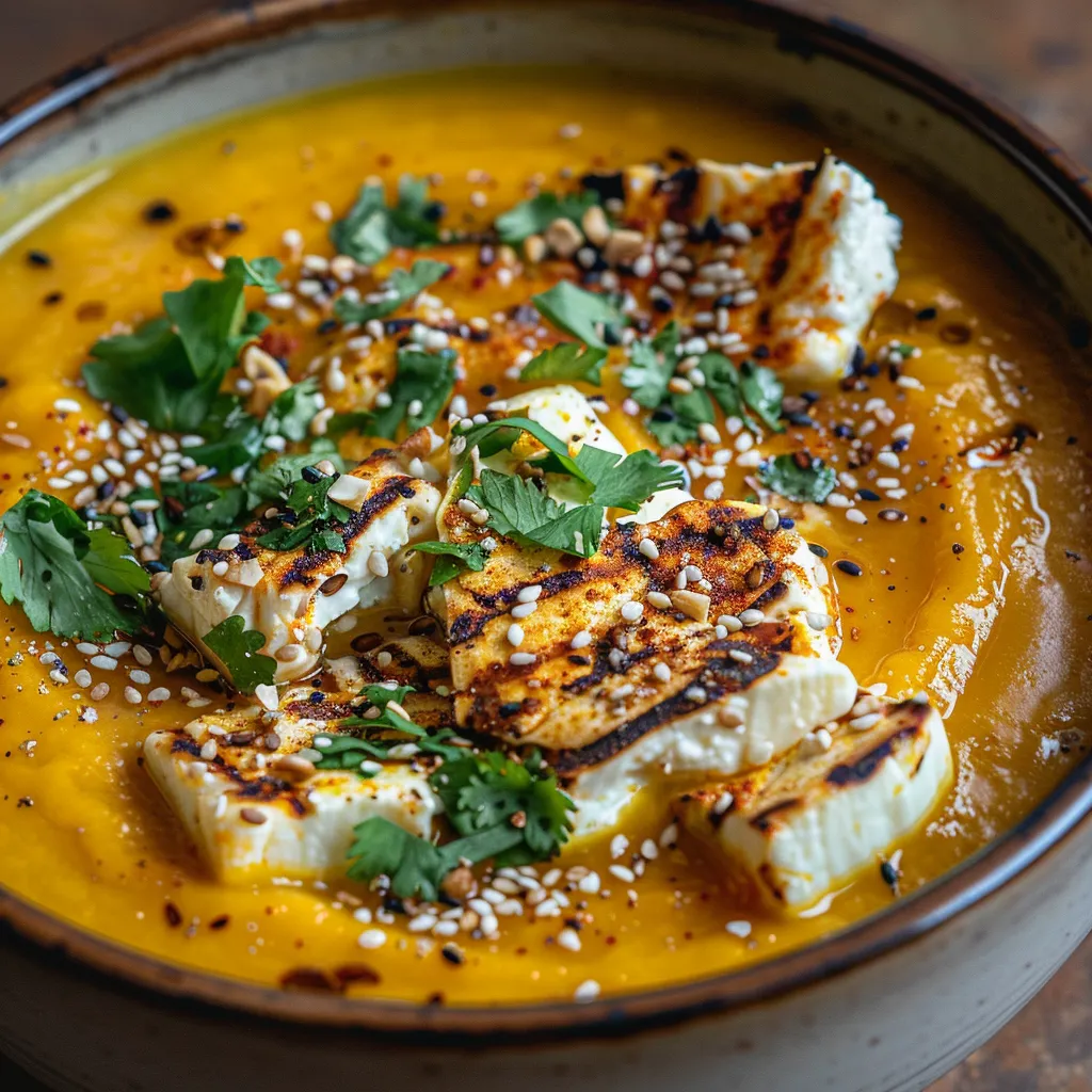 Velouté de butternut et feta grillée, parfait pour réchauffer vos soirées