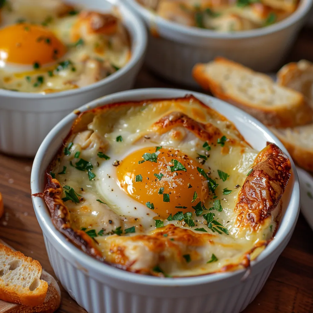 Oeuf cocotte poulet fromage