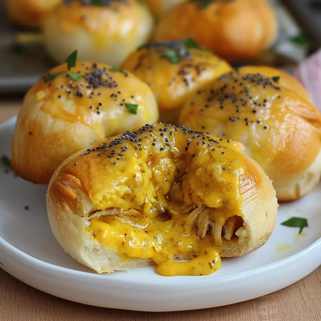 Buns dorés farcis au poulet au curry