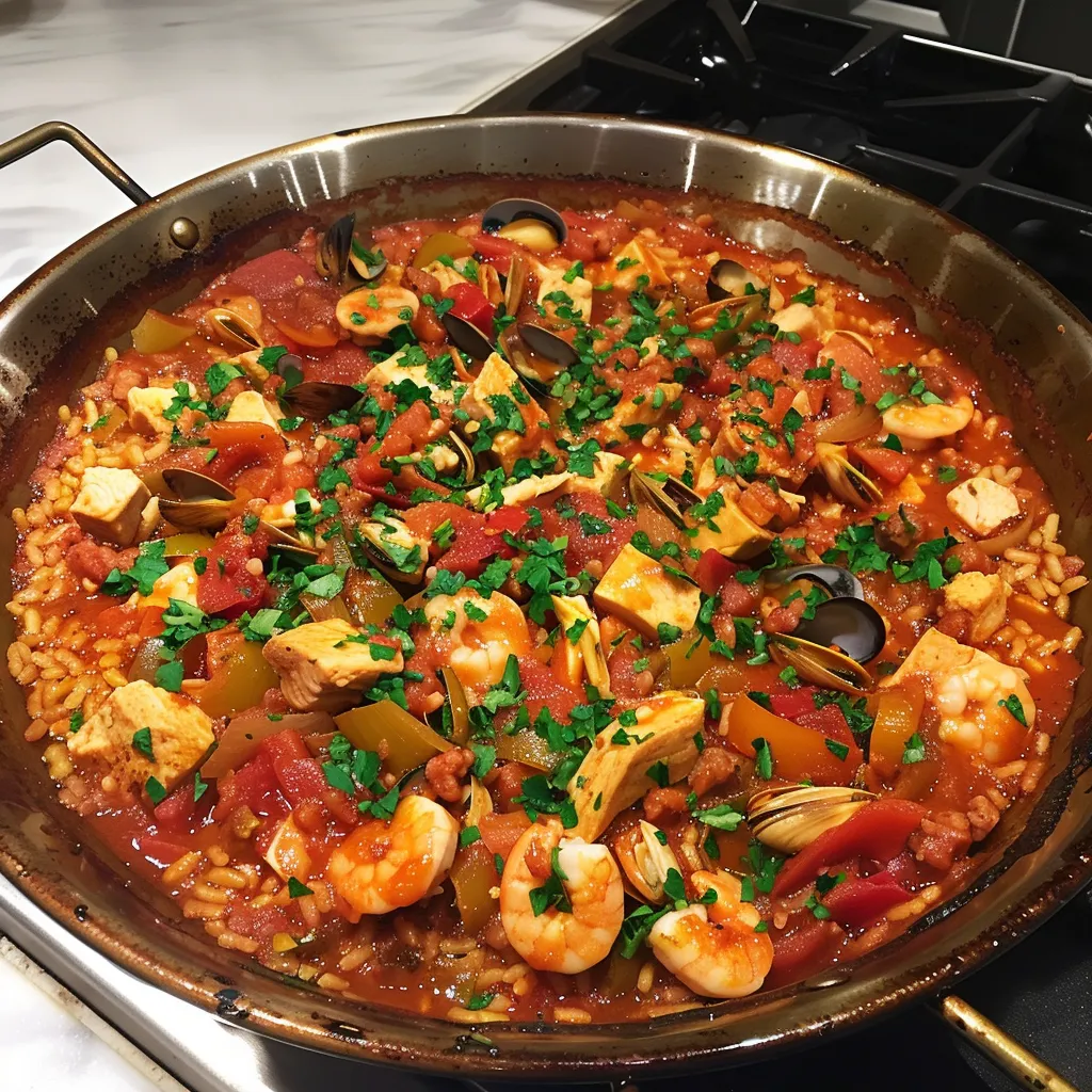 Paëlla savoureuse avec fruits de mer