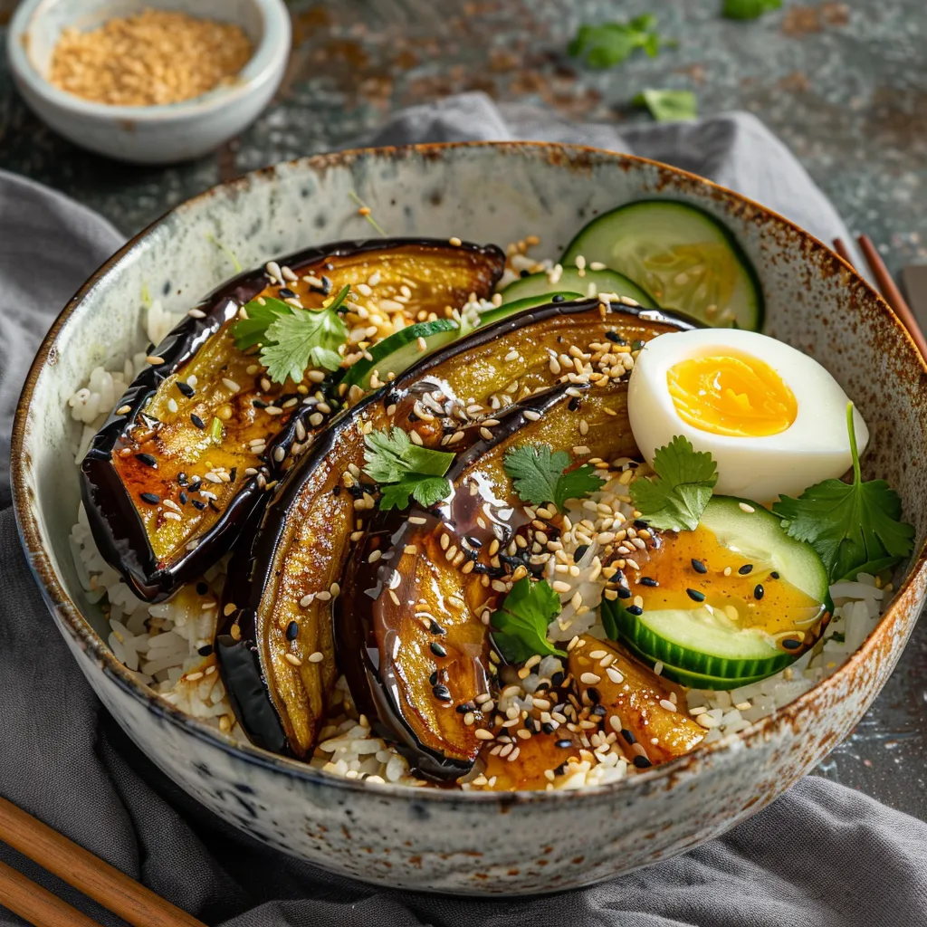 Bols de riz et aubergine au miso