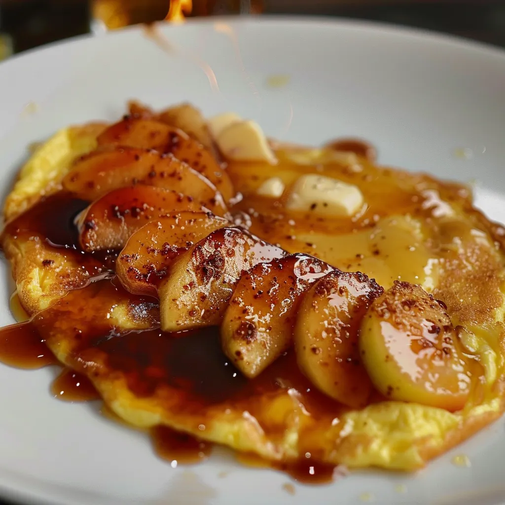 Délicieuse omelette flambée aux pommes et érable