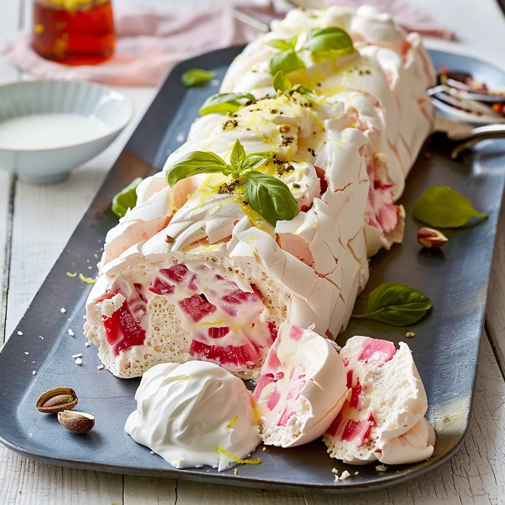 Pavlova roulée rhubarbe mascarpone