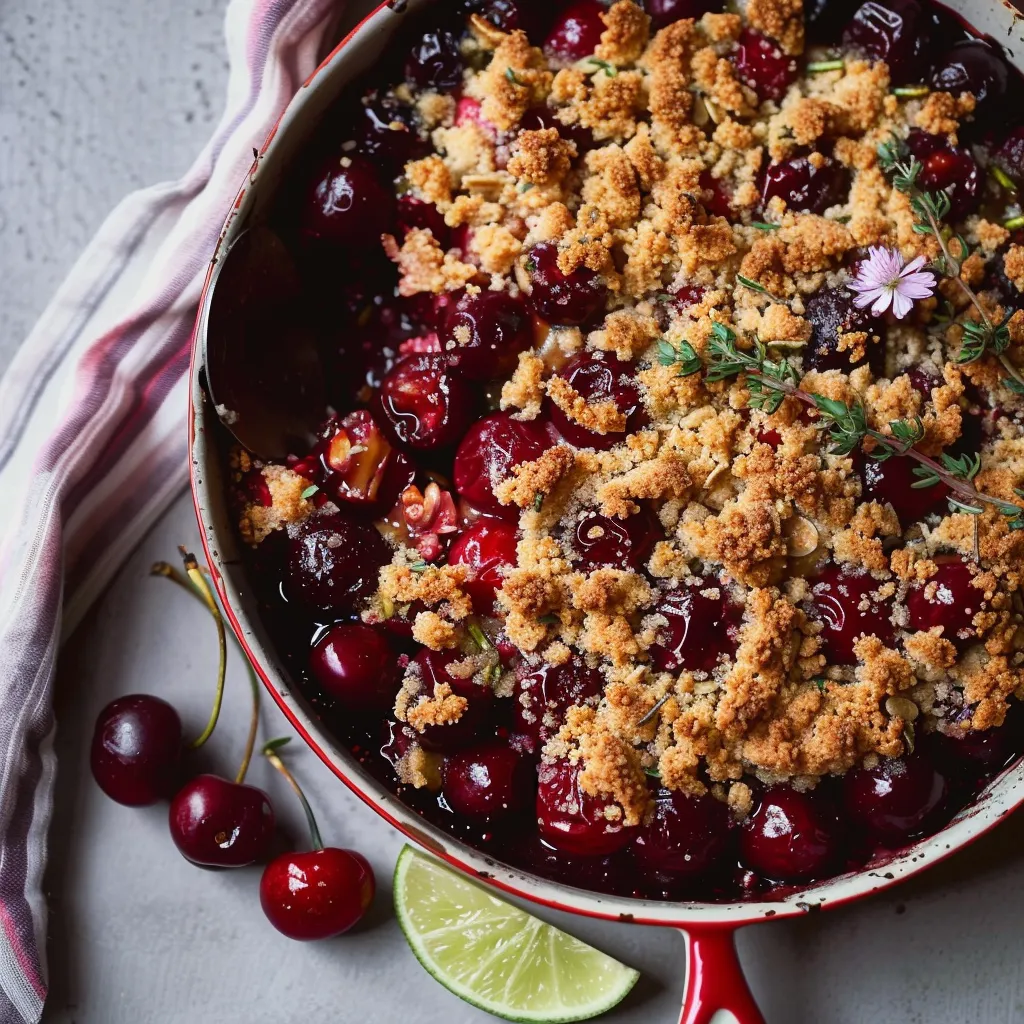 Crumble cerises et thym frais