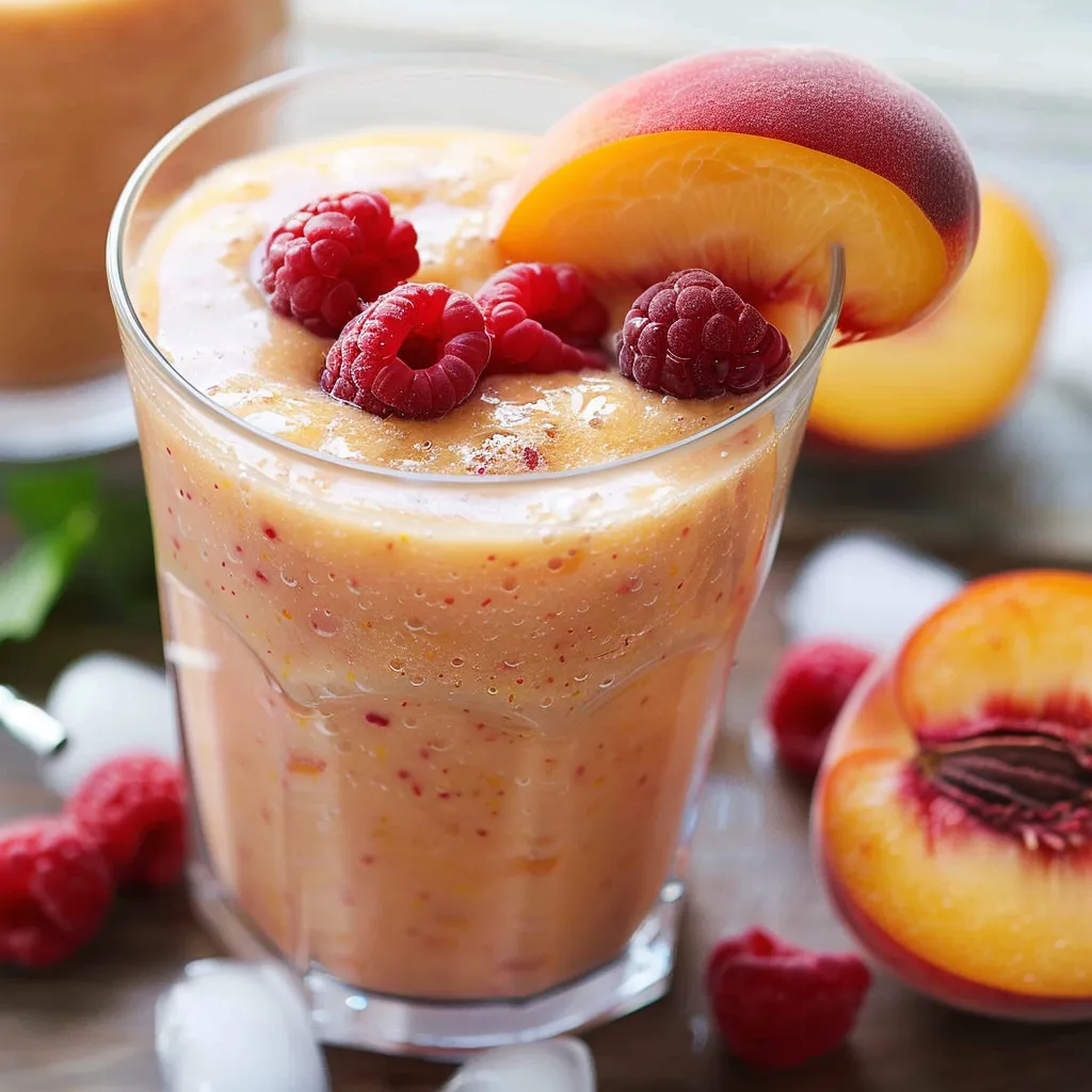 Smoothie fruité à la pêche et framboises