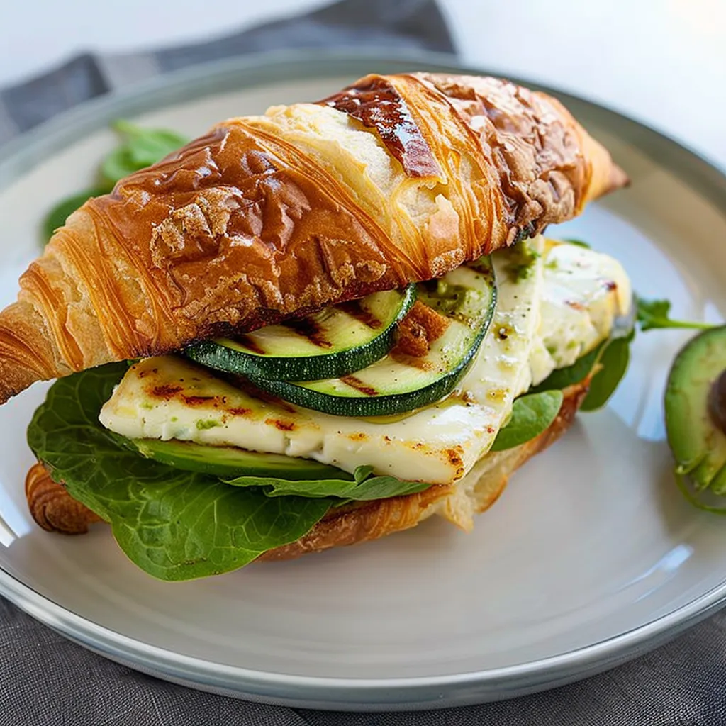Sandwich croissant courgette halloumi