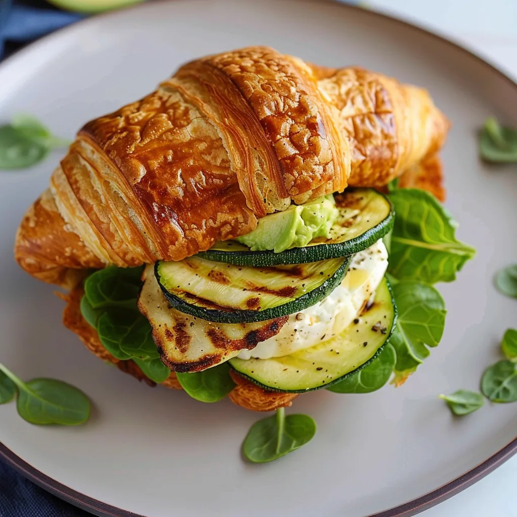 Un savoureux sandwich croissant à la courgette et au halloumi