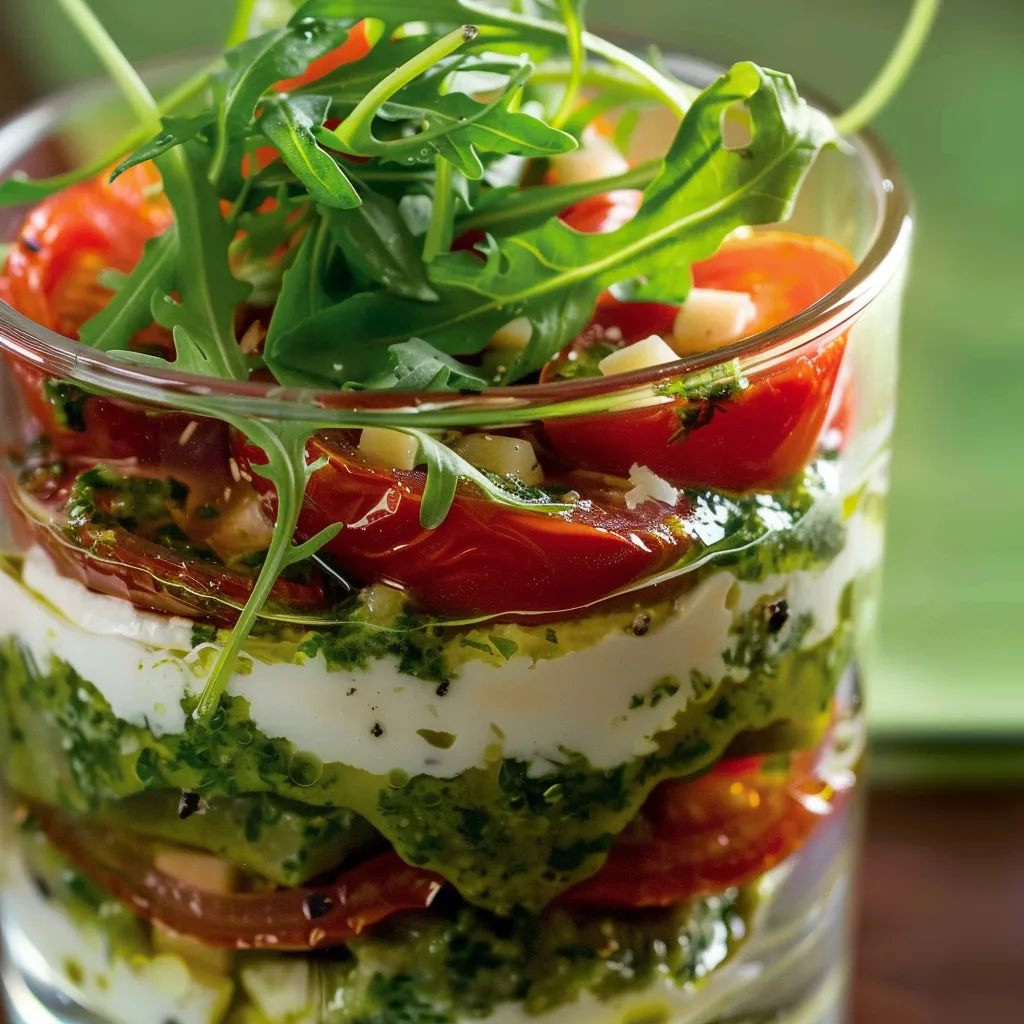 Verrine parmesan, tomates, pistou