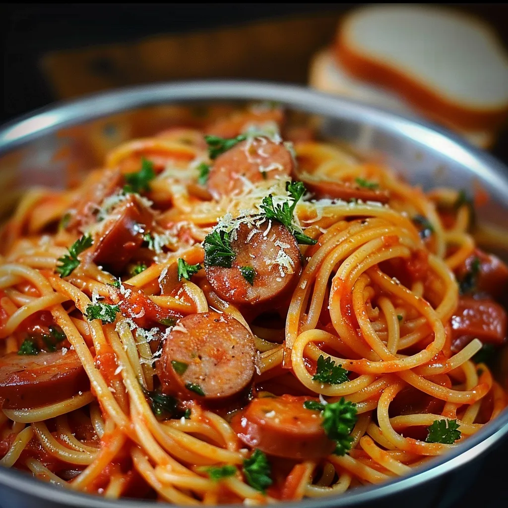 Spaghetti aux knackis et parmesan