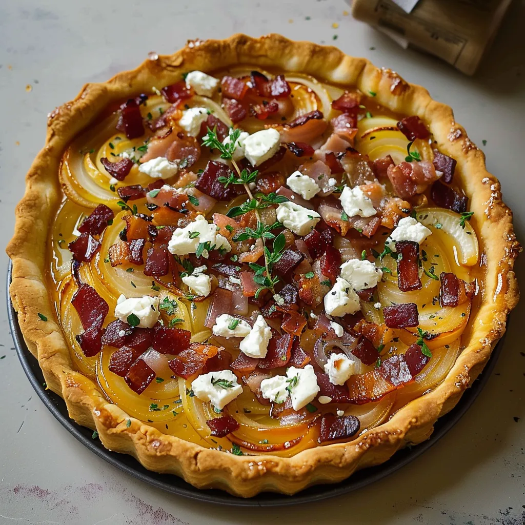 Tarte oignons lardon chèvre miel