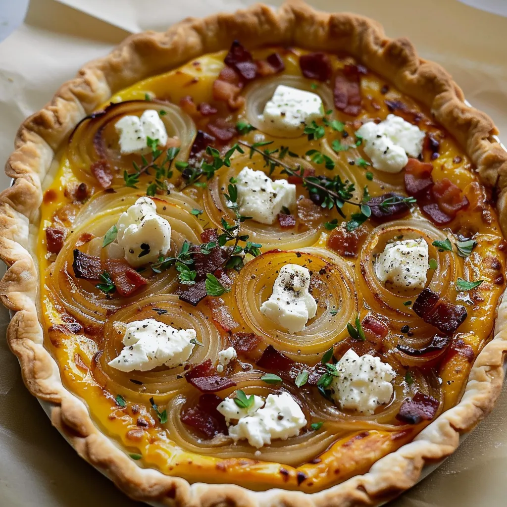 Délicieuse tarte oignons, chèvre et miel croustillante