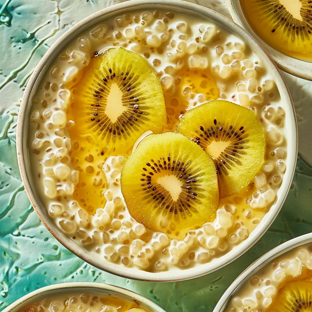 Tapioca délicat au jasmin avec kiwis dorés