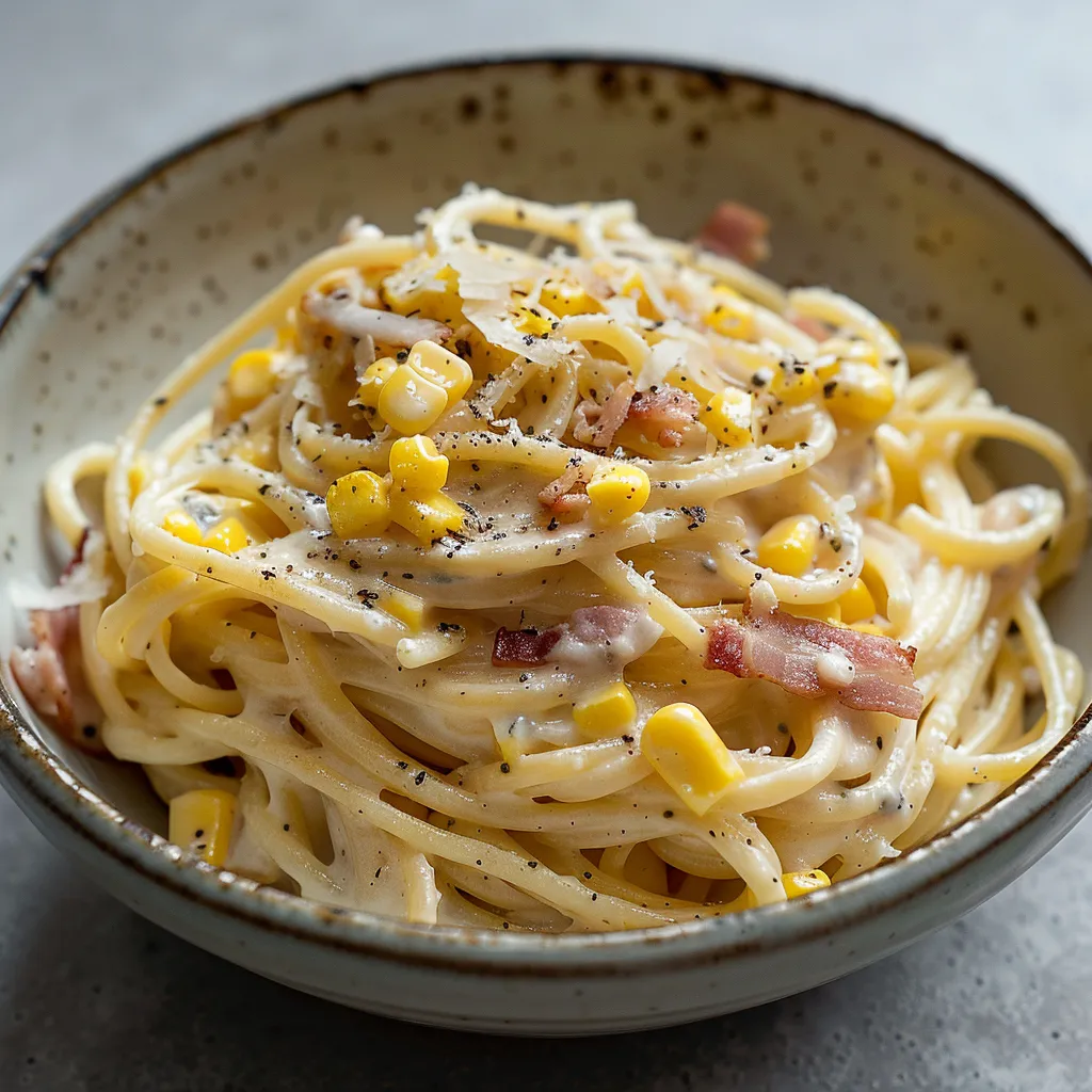 Spaghettonis carbonara au maïs