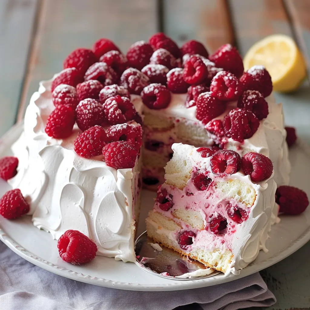 Gâteau des anges aux framboises et crème onctueuse
