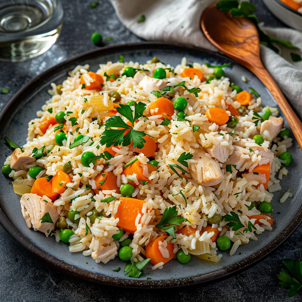 Savoureux riz pilaf avec poulet et légumes