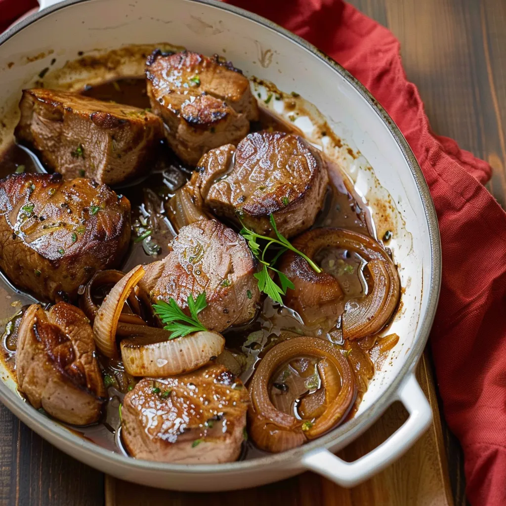 Filet mignon porc oignons