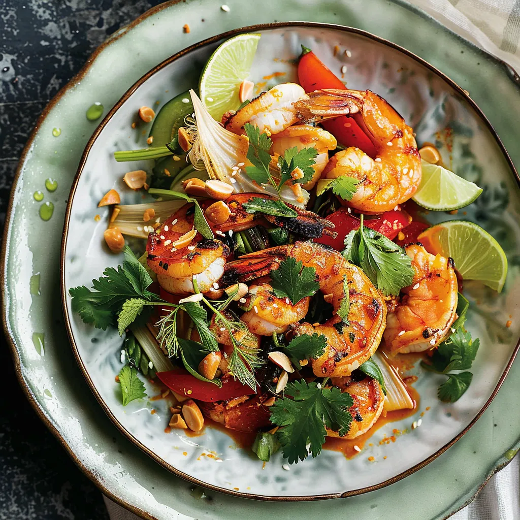 Fenouil au cari rouge avec crevettes grillées