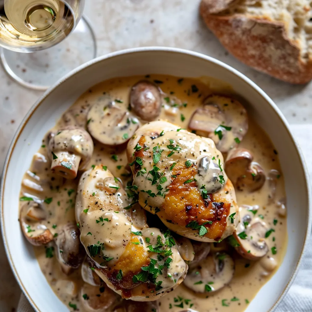 Délicieux poulet aux champignons et crème
