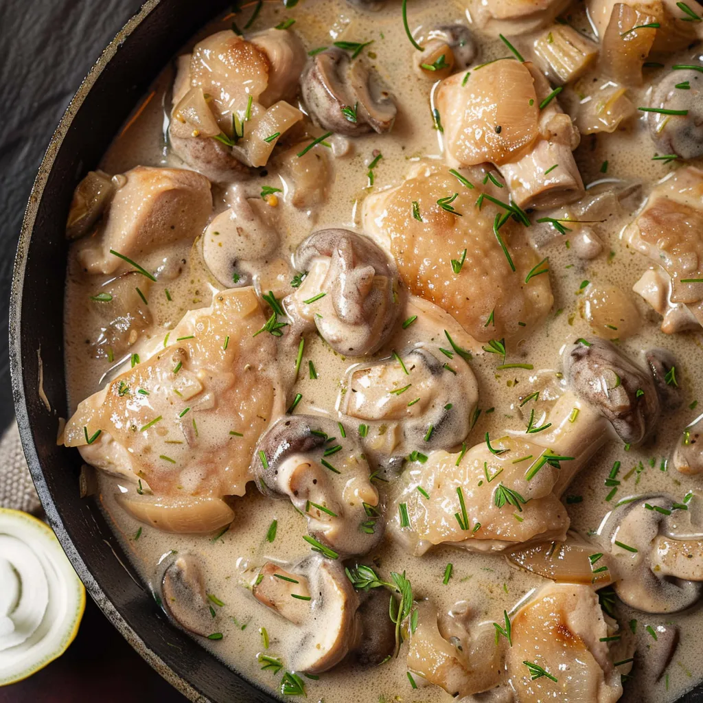 Fricassée savoureuse de poulet et champignons